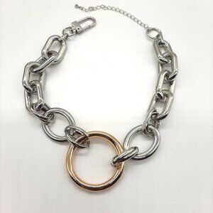 Urban Outfitters Statement O-Ring Necklace Silver gold tone chunky chain Choker